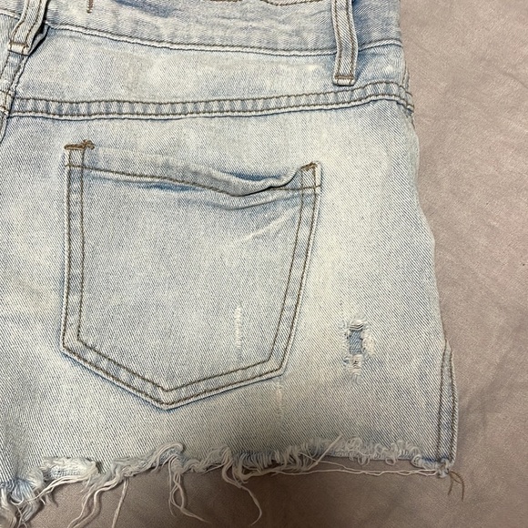 Free People Distressed Shorts 26 Button Fly Mid Rise Hope Frayed Light Blue - Picture 15 of 16